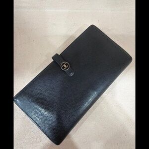 Authentic CHANEL Black  Long Bifold Wallet  Leather